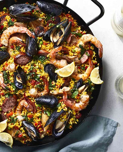 Seafood & Chicken Paella with Peas