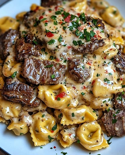 Cheesy Steak Bite Tortellini with Monterey Jack & Gouda Herb Cream Sauce