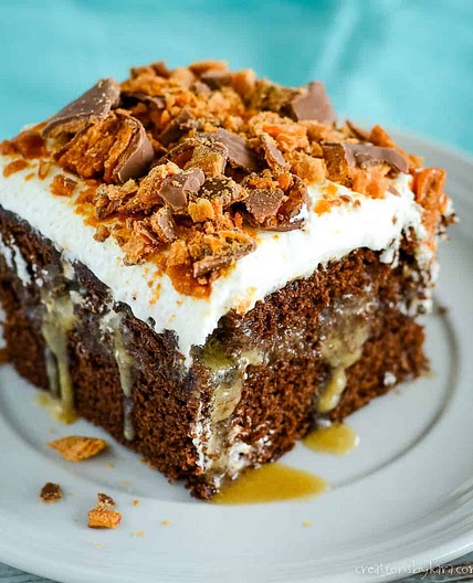 Chocolate Butterfinger Poke Cake