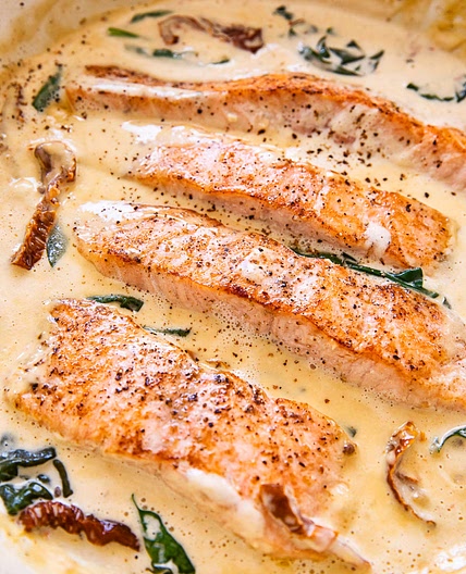 Tuscan Salmon with Parmesan Cream Sauce