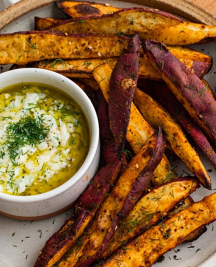 mediterranean air fried japanese sweet potato