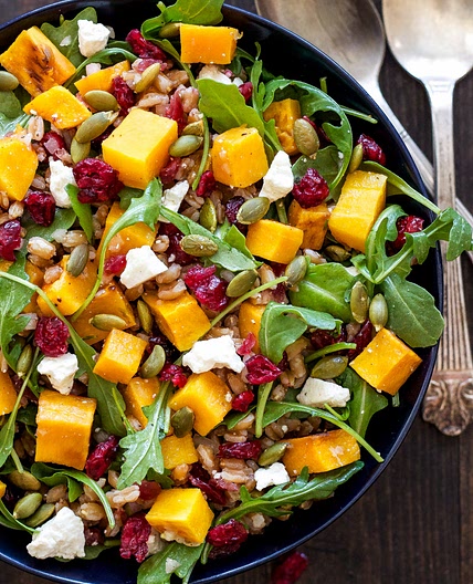 Butternut Squash Farro Salad with Arugula and Cranberries