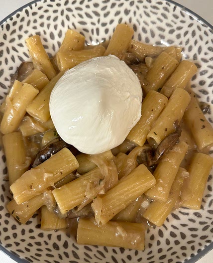 One Pot French Onion Pasta with Truffle Burrata