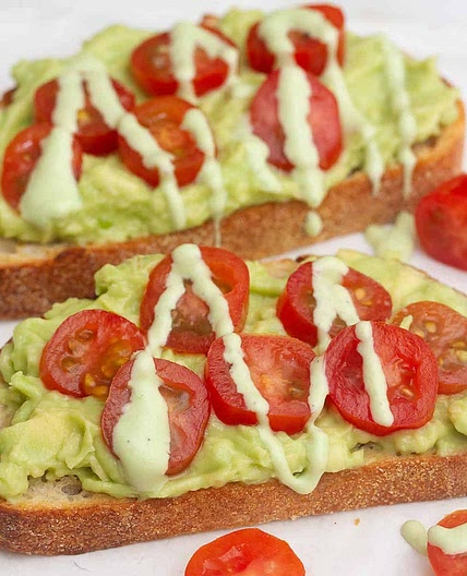 Tomato Avocado Toast With Cilantro Lime Dressing