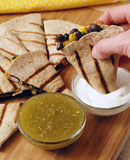 Black Bean Corn and Spinach Quesadillas
