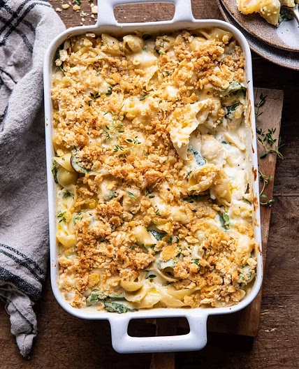 One Pot Baked Spinach and Artichoke Mac and Cheese