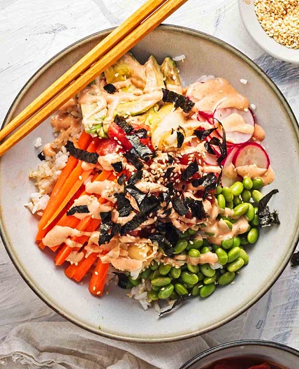 Watermelon Poke Salad (Vegan Tuna Rice Bowls)