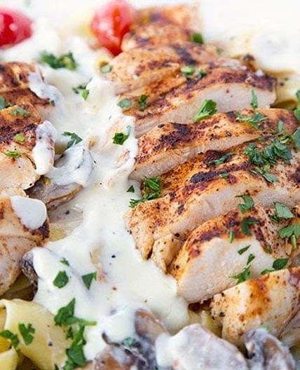 Grilled Chicken Alfredo with Pappardelle