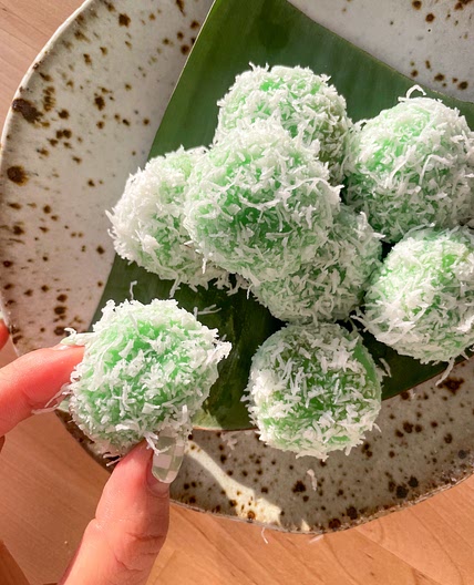 Klepon - Indonesian Chewy Pandan Balls with Coconut Palm Sugar