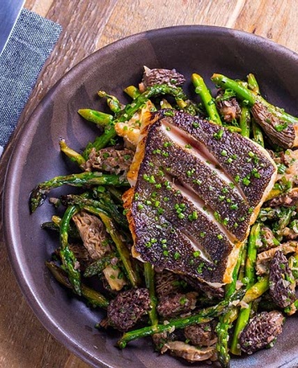 Recipe: Pan-Seared Black Cod with Morels and Asparagus