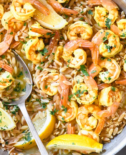 Lemon Garlic Shrimp with Orzo