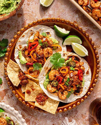 Sheet Pan Shrimp Fajita Tacos