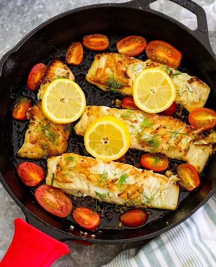 Cast Iron Halibut Dinner with Couscous