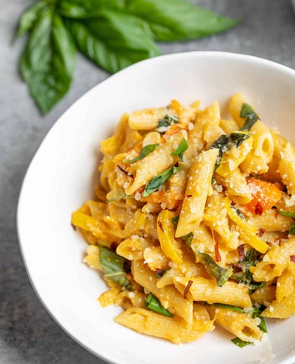 Sun Gold Tomato Pasta with Summer Squash