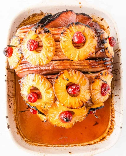 Glazed Baked Ham with pineapples