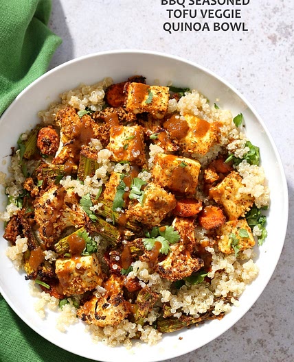 Tofu and Veggie BBQ Bowl with homemade bbq Seasoning