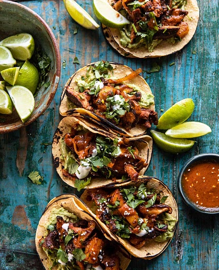 Mushroom Al Pastor Tacos with Garlic Lime Special Sauce