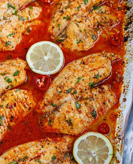 Spicy Lemon Garlic Baked Tilapia