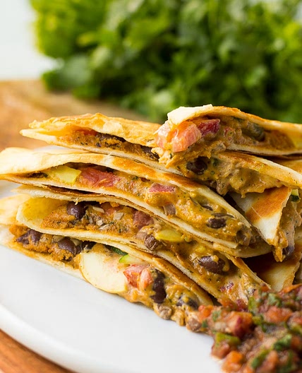 Cheesy Vegan Quesadillas with Black Beans and Vegetables