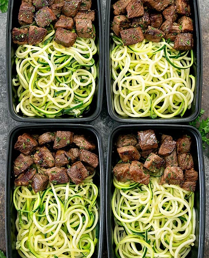 Garlic Butter Steak Bites with Zucchini Noodles Meal Prep