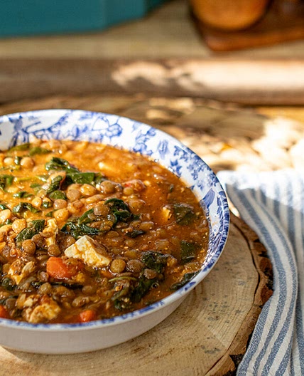 Lentil Soup with Spinach & Feta