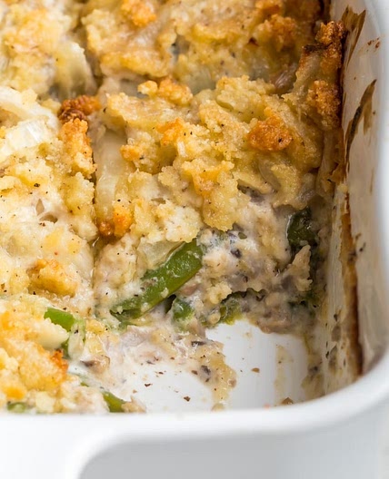 Keto Green Bean Casserole With A Breaded Onion Topping