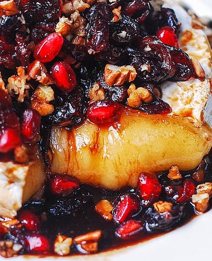 Baked Brie with Cranberries, Pecans, Pomegranate