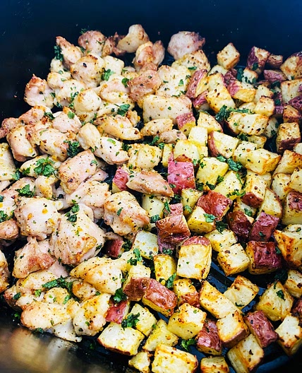 Air Fryer Garlic Chicken and Potatoes