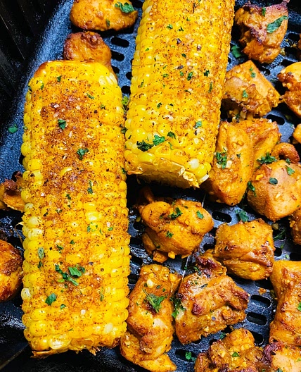 Air Fryer BBQ Chicken and Corn