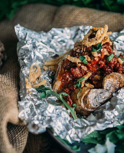 Cast Iron Sloppy Joe Baked Potatoes