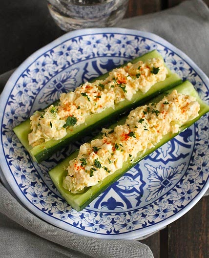 Light Egg Salad Cucumber Boats Recipe