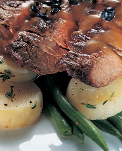 Flank Steak with Blueberry and Camembert Sauce