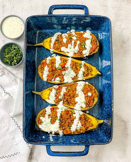 Lentil Stuffed Eggplants