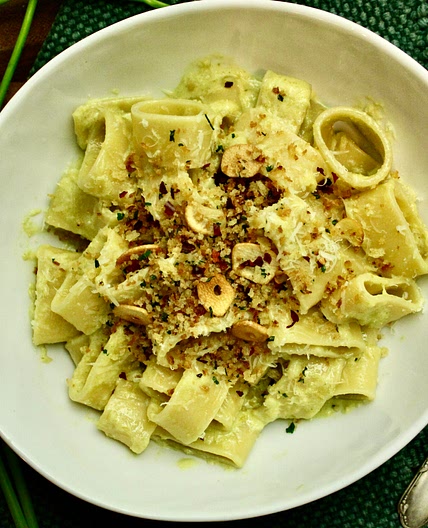 Garlic Scape Pasta with Parmesan Cream Sauce