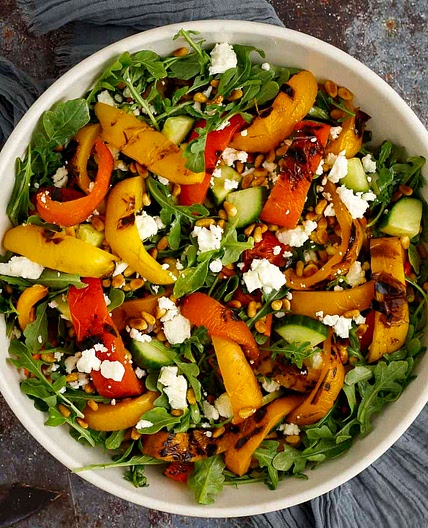 Grilled Bell Pepper and Arugula Salad (Easy Roasted Pepper Salad)