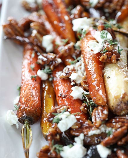 Roasted Carrots with Candied Pecan and Goat Cheese