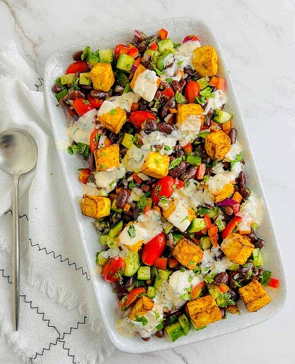 Paneer Tikka and Rajma Salad with Mint Yogurt Dressing