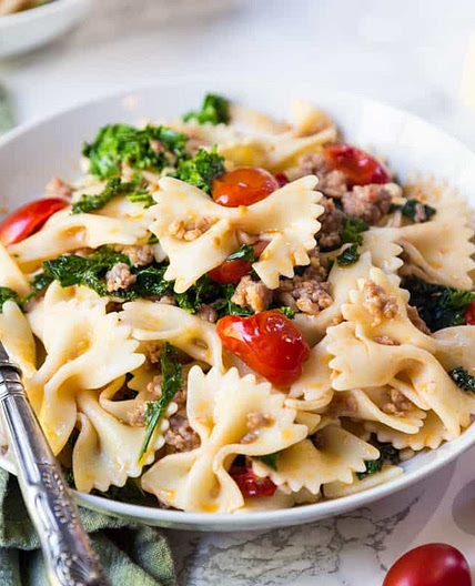 Farfalle with Sausage, Kale and Tomatoes