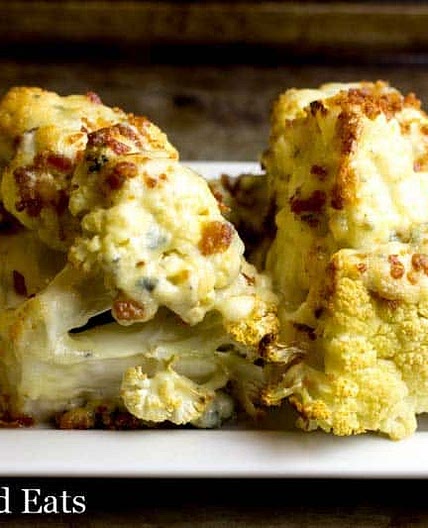 Roasted Cauliflower with Blue Cheese Sauce & Bacon