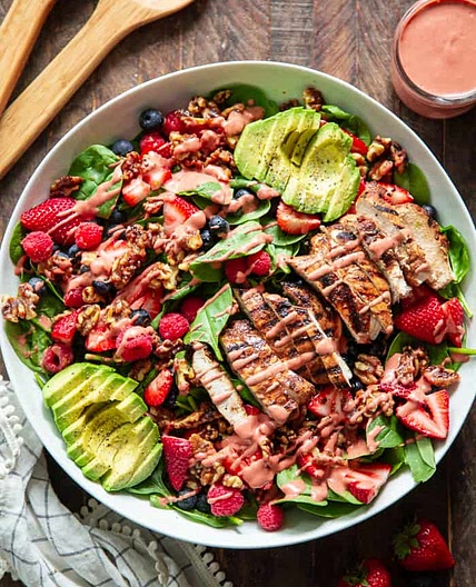 Triple berry avocado grilled chicken salad