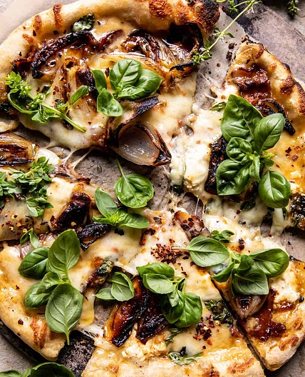 Caramelized Shallot and Bacon Goat Cheese Pizza