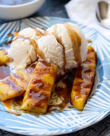 Grilled Pineapple with Spiced Rum Butter Sauce