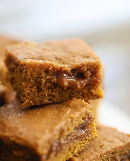 Caramel Filled Pumpkin Blondies