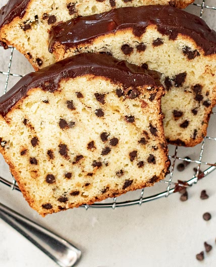 Chocolate Chip Loaf Cake - Easy with Chocolate Ganache Glaze