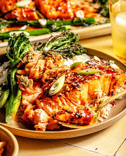 Sheet Pan Gochujang Glazed Salmon