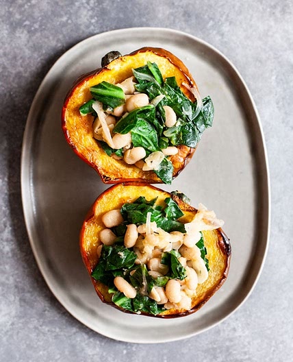 Stuffed Acorn Squash with Garlicky Beans & Greens