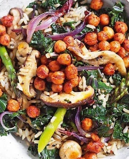 Kale and mushroom rice bowl