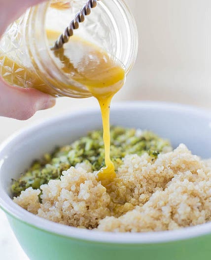 Roasted Broccoli Quinoa Salad with Honey Mustard Dressing