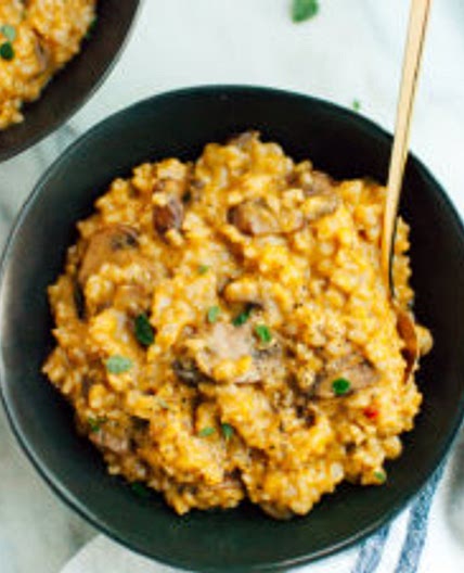 Easy Brown Rice Risotto with Mushrooms and Fresh Oregano