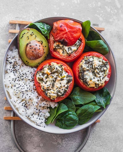 Vegan Stuffed Tomatoes With Creamed Spinach